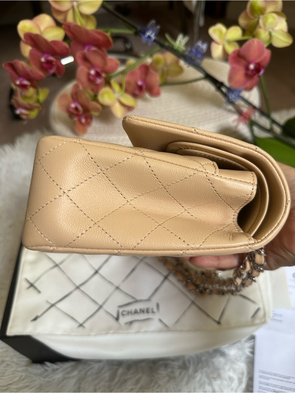 CHANEL Beige Quilted Leather Shoulder Bag with Chain Strap - Picture 6 of 16